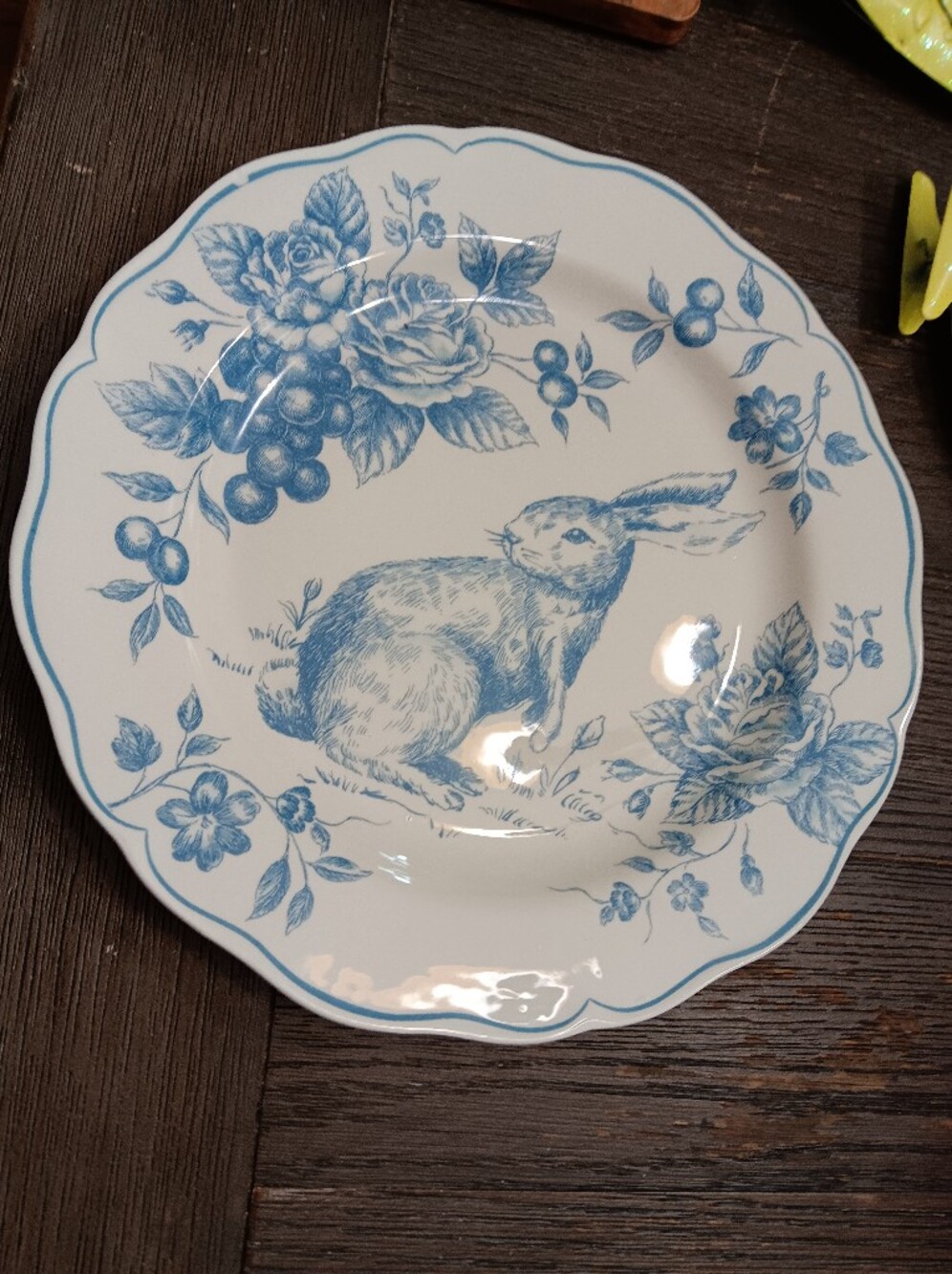 Unk Blue and White Bunny Floral Dinner Plate